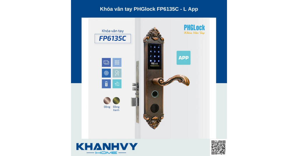 Sản phẩm khóa vân tay PHGlock FP6135C - L APP |A sở hữu thiết kế hiện cổ điển sang trọng và mặt khóa cảm ứng hiện đại