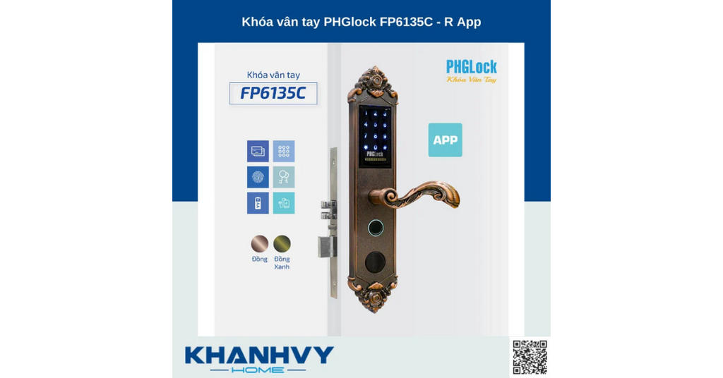 Sản phẩm khóa vân tay PHGlock FP6135C - R APP |A sở hữu thiết kế hiện cổ điển sang trọng và mặt khóa cảm ứng hiện đại