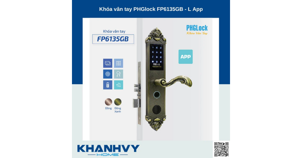Khóa vân tay PHGlock FP6135GB - L APP |A sở hữu thiết kế hiện cổ điển sang trọng và mặt khóa cảm ứng hiện đại