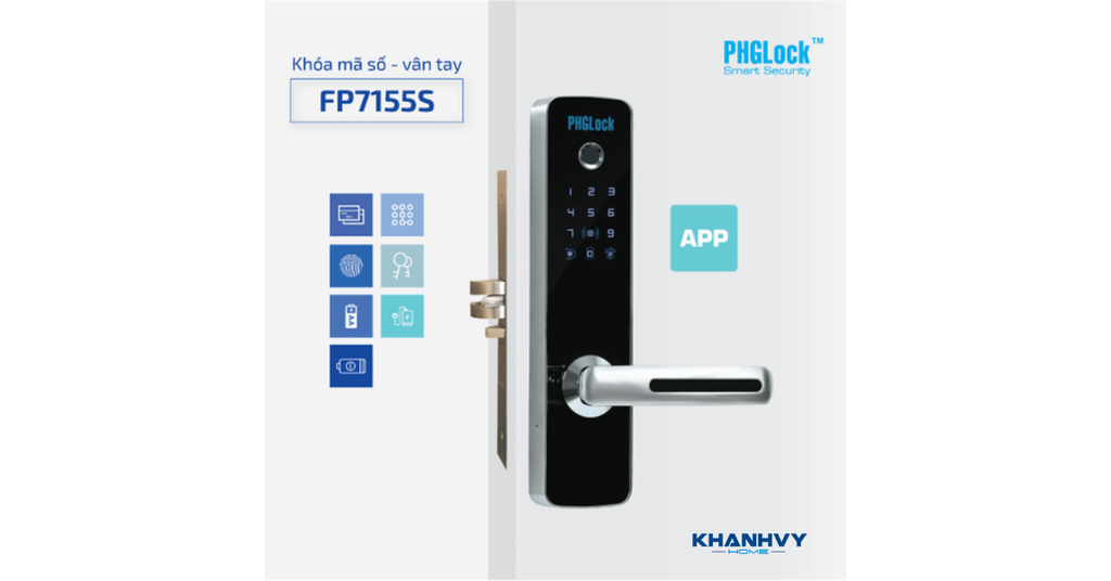 Sản phẩm khóa điện tử PHGLock FP7155SSR App tích hợp đa dạng phương thức mở khóa