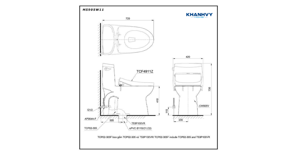 Các công nghệ tiên tiến tích hợp trên Bồn Cầu TOTO MS905W11#XW được thiết kế trên bản kích thước