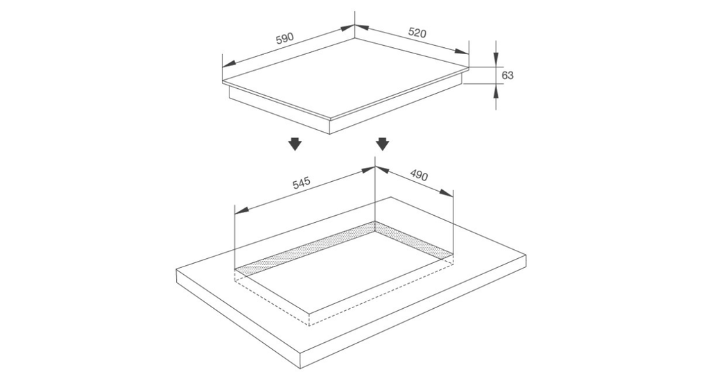 khoét lỗ đá theo kích thước chuẩn 545 x 490 mm