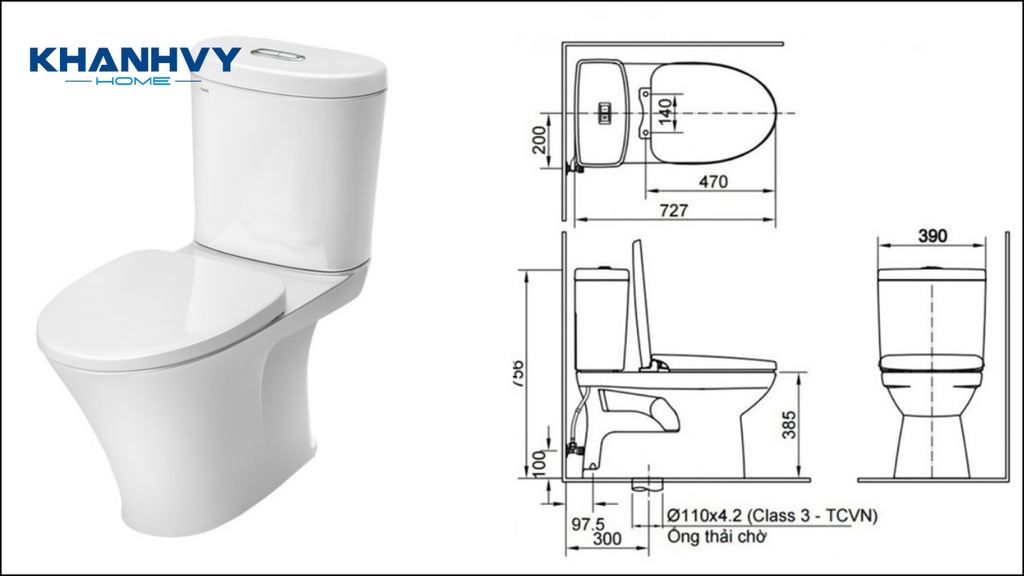 Kích thước bồn cầu 2 khối