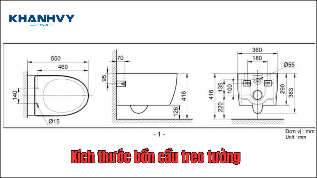Kích thước bồn cầu treo tường
