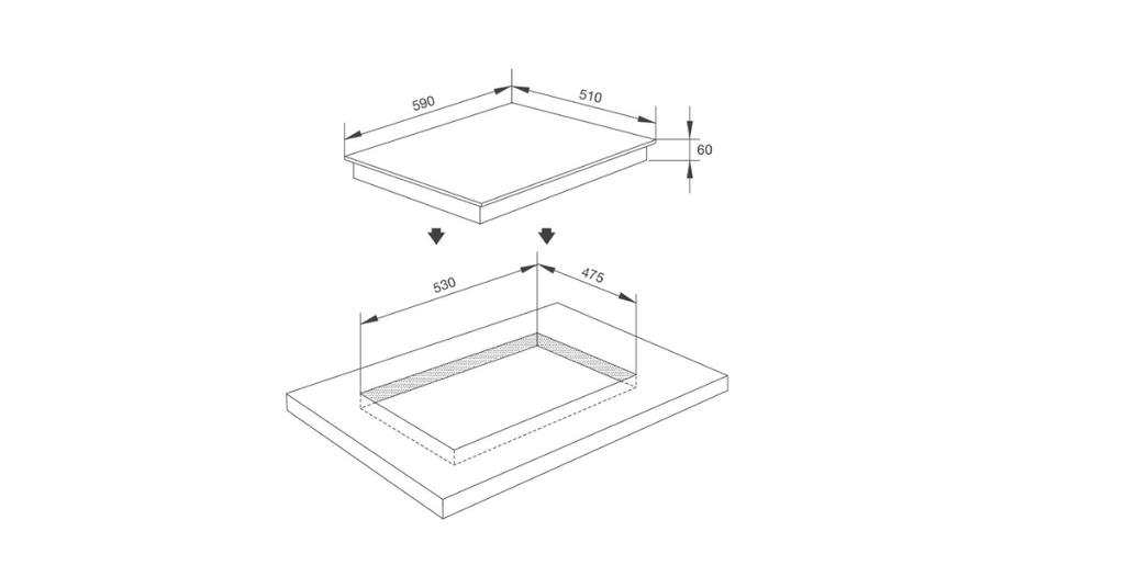 Bếp từ Malloca MH-03I N - Kích thước bếp và khoét đá của Bếp từ Malloca MH-03I N