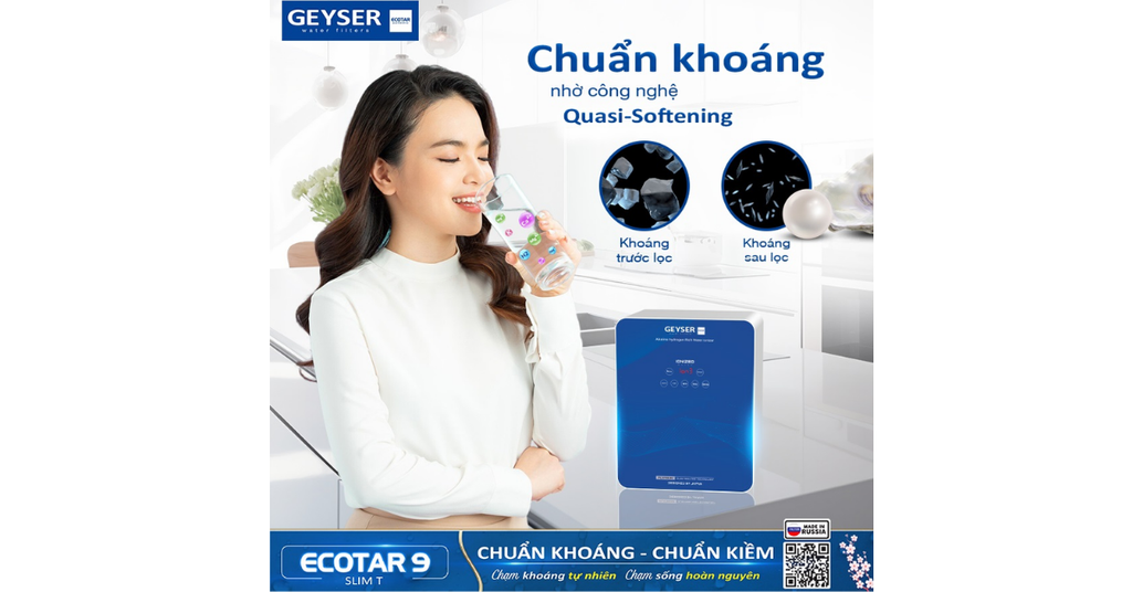 Máy lọc nước ion kiềm giàu hydro Geyser Ecotar 9 Slim T