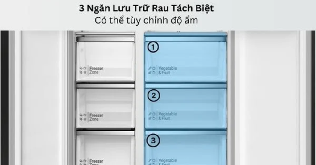 Ngăn rau quả 3 lớp điều chỉnh độ ẩm