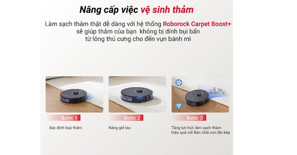 Tự động nâng chổi chính và khăn lau lên 5mm