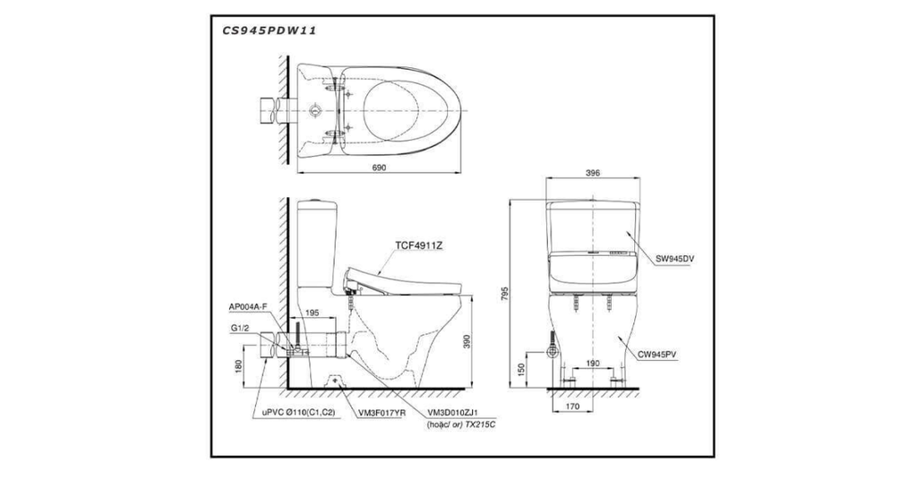 Thông số lắp đặt bồn cầu Toto