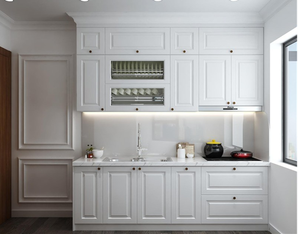 Thiết kế tủ bếp căn hộ sơn màu trắng