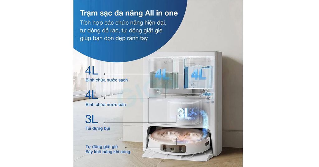 Trạm sạc OMNI đa năng hỗ trợ tự động đổ rác, giặt và sấy khăn lau