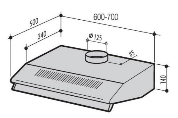 Kích thước của máy hút mùi cổ điển thông dụng này là: D700xS500xD138 mm