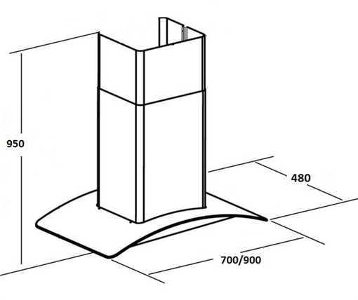 Máy hút mùi đứng thường có kích thước lớn từ 900 mm  1000 mm.