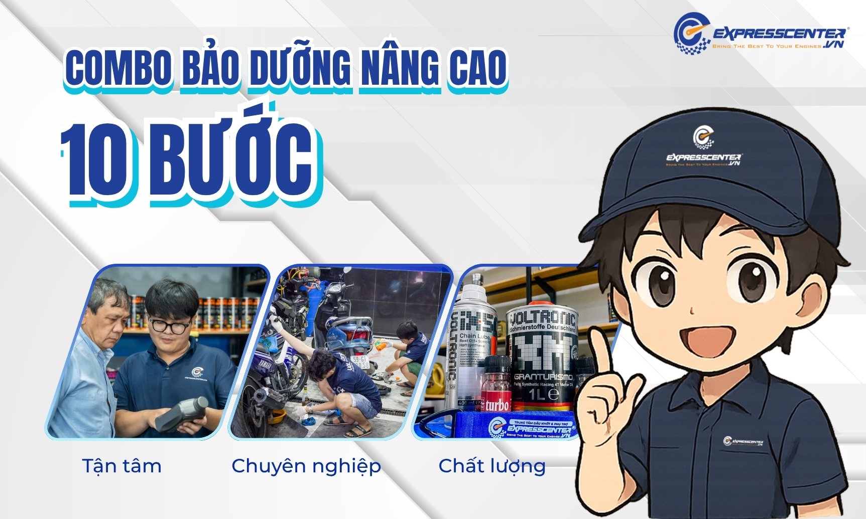 Combo bảo dưỡng nâng cao 10 bước cho xe máy tại Express Center
