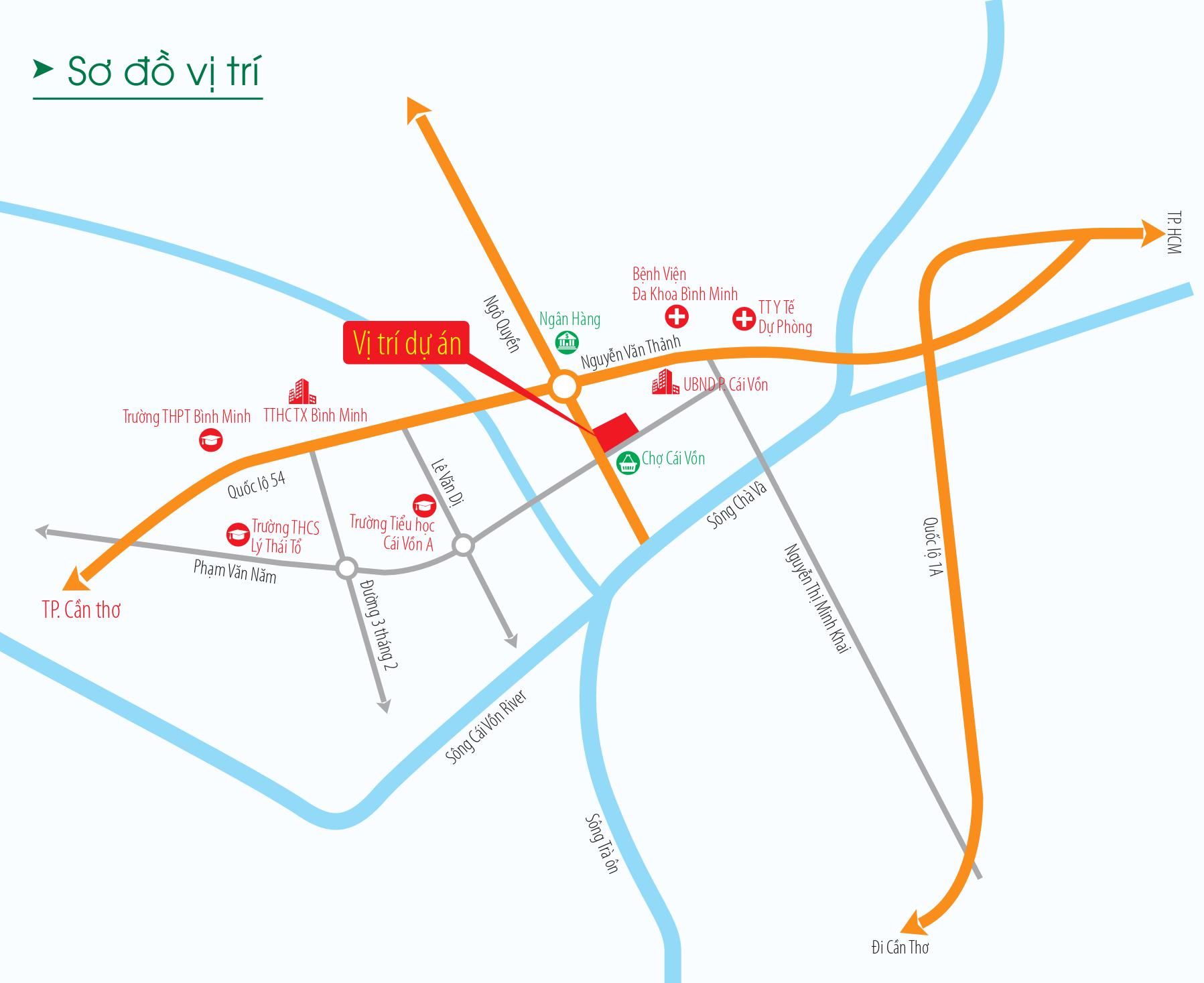 Vị trí dự án Chợ và Nhà phố thị xã Bình Minh
