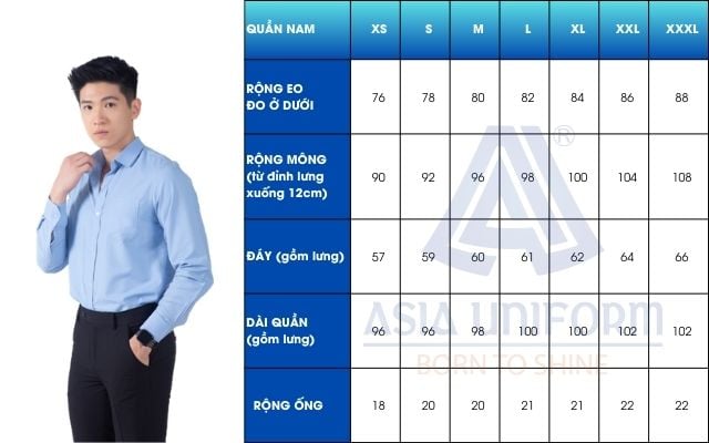 Size áo vest đồng phục quần tây nam