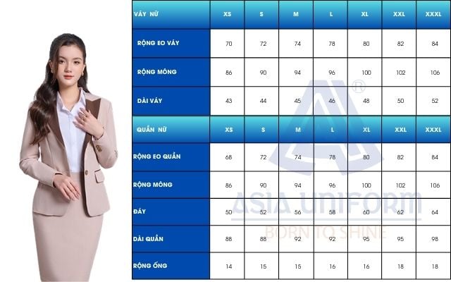 Size áo vest đồng phục quần tây và váy nữ
