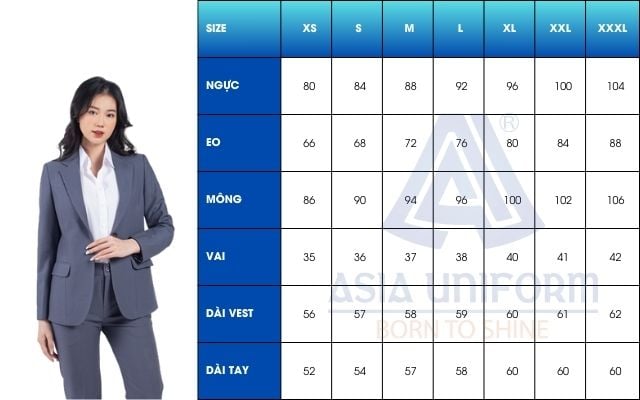 Size áo vest đồng phục nữ