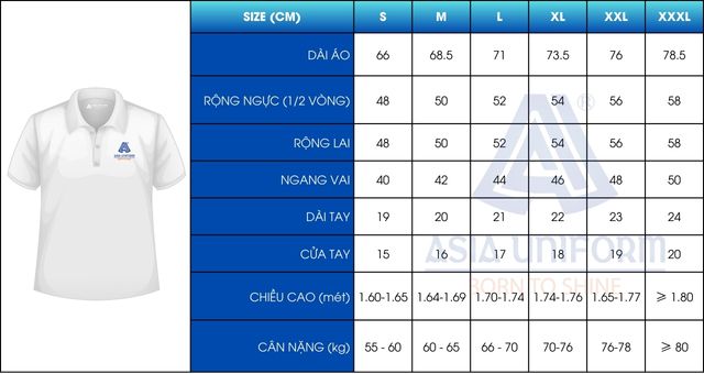 đồng phục size áo thun nam