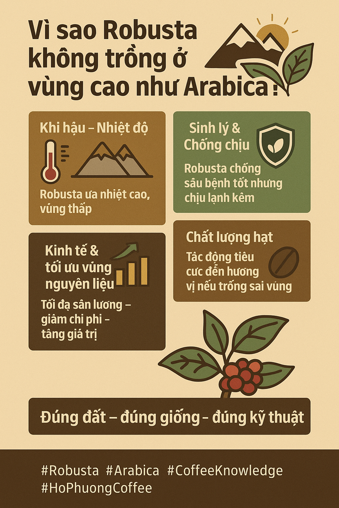 Vì sao cà phê Robusta không trồng ở vùng cao như Arabica?