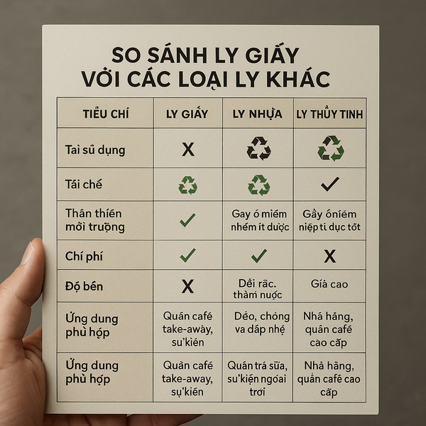 So sánh khả năng tái sử dụng và tái chế của ly giấy và các loại ly khác.
