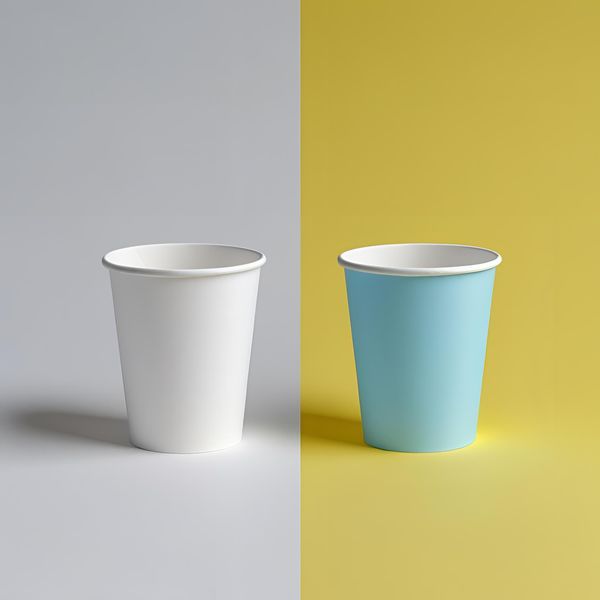 so sánh màu cốc giấy dưới ánh sáng trắng và ánh sáng vàng