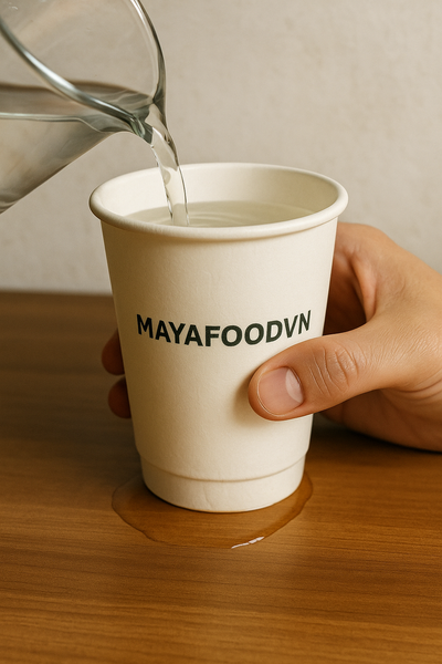 MAYAFOODVN gửi mẫu cốc giấy test thực tế để kiểm tra độ bền