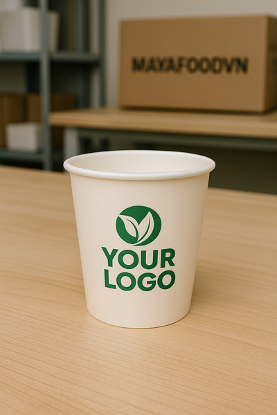 MAYAFOODVN hỗ trợ in mẫu test cốc giấy in logo trước khi sản xuất hàng loạt