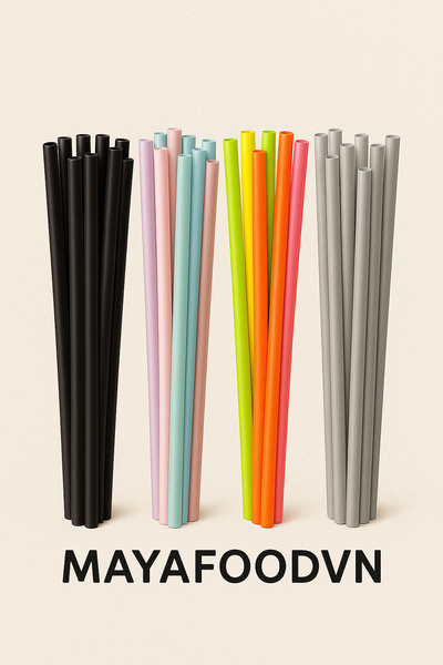 ống hút giấy bọc màng in logo Mayafoodvn quảng bá thương hiệu