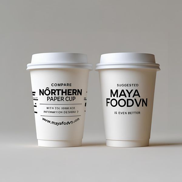 cốc giấy miền Bắc in logo và thông tin liên hệ Mayafoodvn