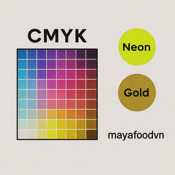 Bảng màu CMYK không hỗ trợ màu vàng kim hoặc neon trên cốc giấy