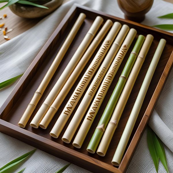 Ống hút tre in logo vừa thân thiện môi trường vừa tạo hình ảnh cao cấp.