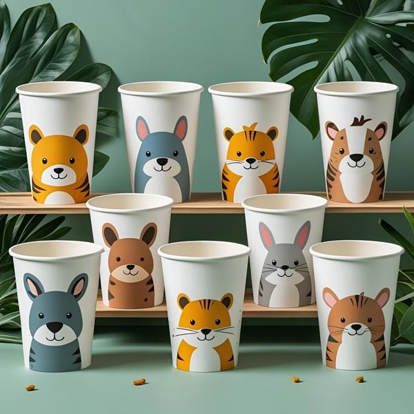 cốc giấy in hình thú Mayafoodvn thay thế cốc nhựa hình thú trong F&B
