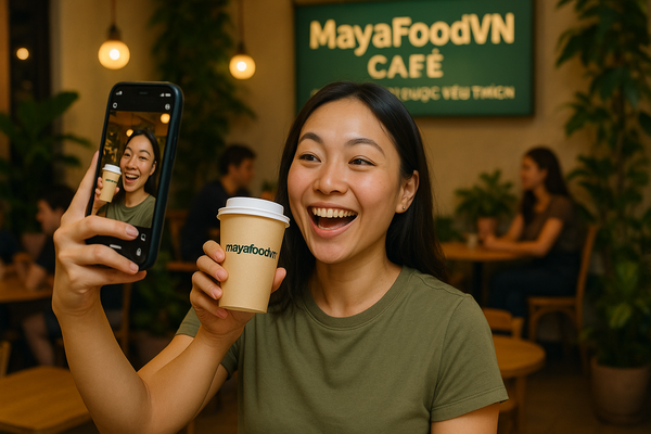 Khách hàng check-in với ly giấy giúp lan tỏa thương hiệu trên mạng xã hội