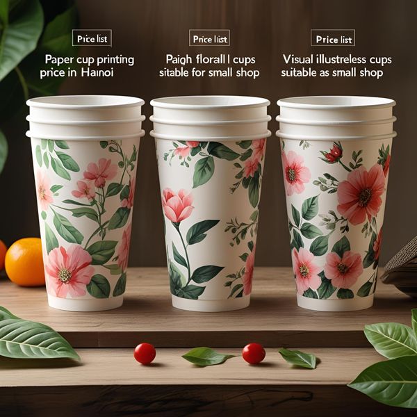 cốc giấy in hoa nền mờ, thiết kế tiết kiệm mà vẫn đẹp với logo MayaFoodVN