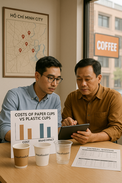 Chủ quán F&B tại TP.HCM so sánh chi phí và hiệu quả thương hiệu giữa ly giấy và ly nhựa