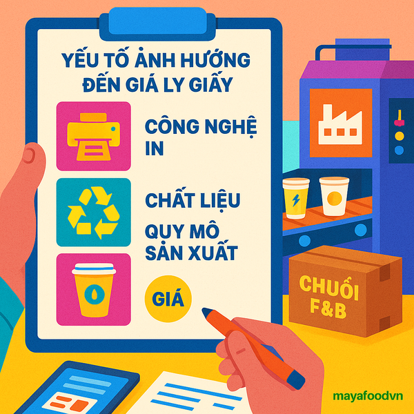 Chủ quán F&B tại TP.HCM so sánh bảng giá ly giấy từ nhiều nhà cung cấp