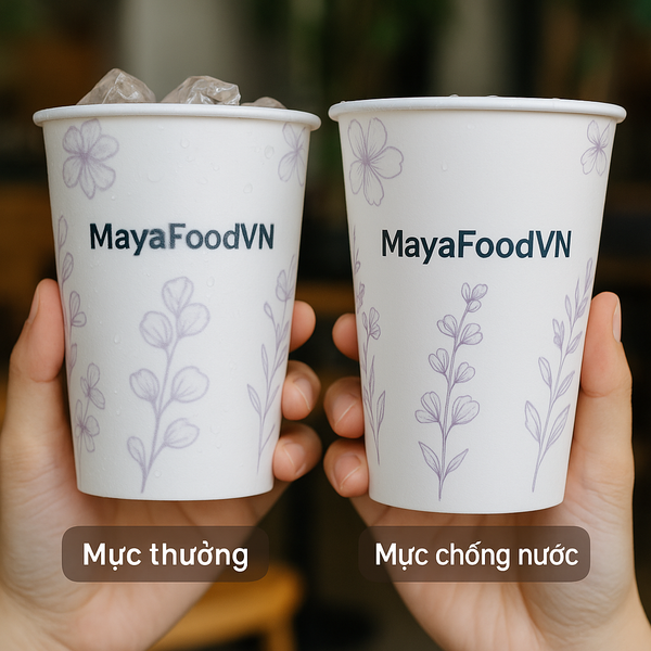 màu in trên cốc giấy bị phai khi gặp nước đá do không có lớp phủ bảo vệ