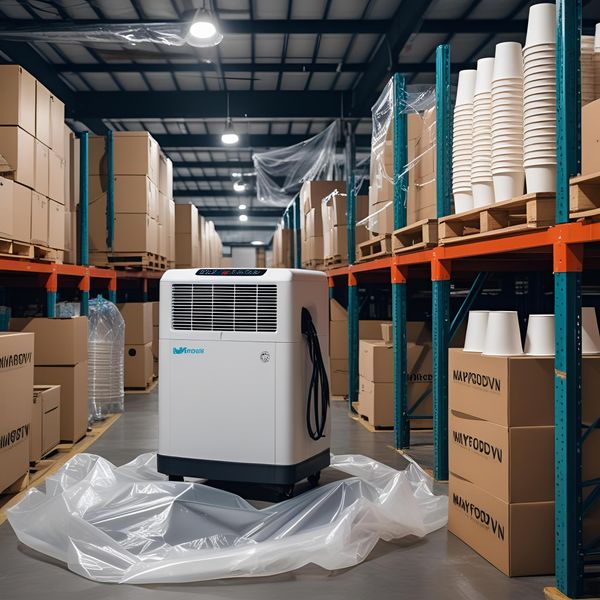 mẹo bảo quản cốc giấy miền Bắc mùa nồm bằng máy hút ẩm và pallet