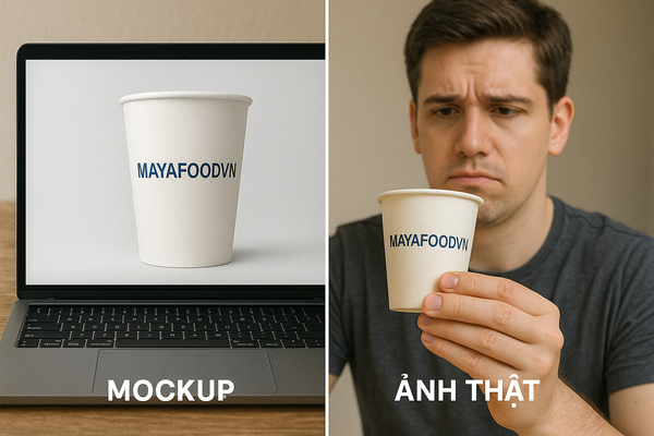 Cốc giấy Hà Nội in online khác với thiết kế mockup