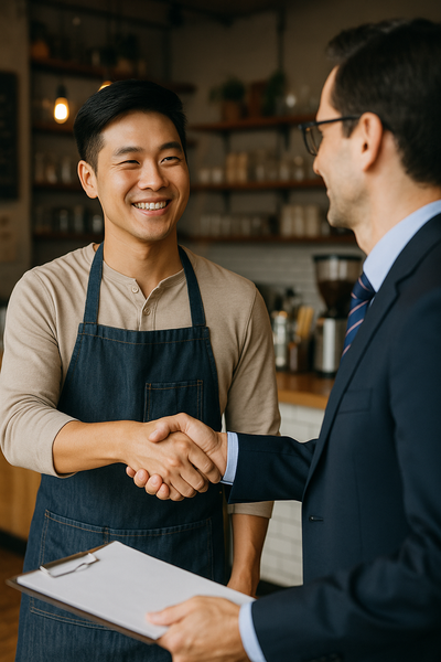 Hợp tác giữa quán cà phê và doanh nghiệp lớn.