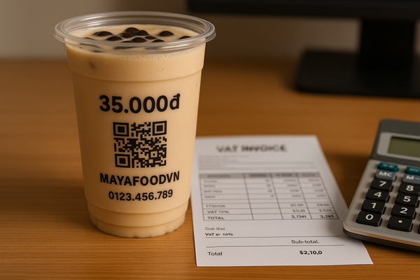 Hóa đơn VAT chứng minh ly trà sữa là chi phí hợp pháp trong sổ sách thuế.