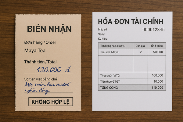 So sánh hóa đơn tài chính hợp lệ và giấy biên nhận không hợp lệ khi tính thuế.