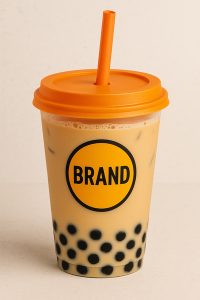 Ly trà sữa thiết kế đẹp và nổi bật với logo thương hiệu