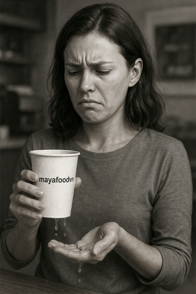 khách hàng không hài lòng khi cốc giấy đựng lạnh bị đọng nước làm ướt tay