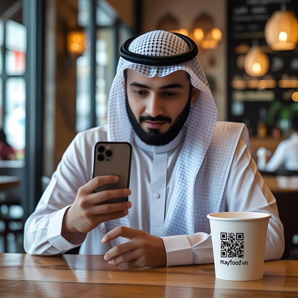 mã QR in rõ trên cốc giấy chất lượng cao từ Mayafoodvn