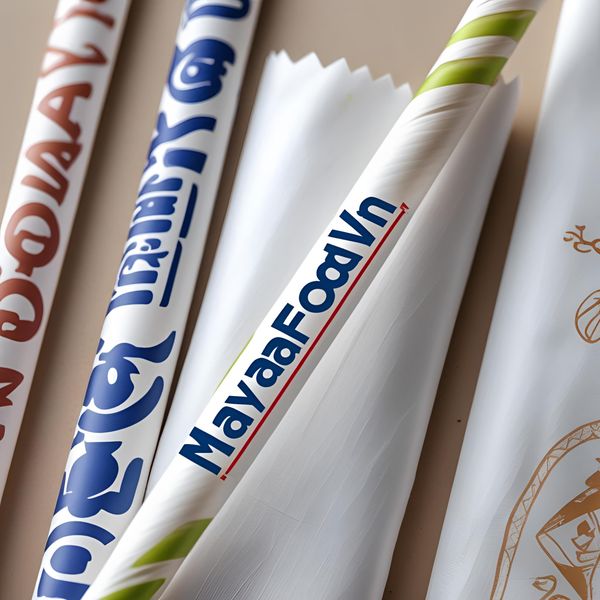 in logo trên ống hút bọc màng Mayafoodvn Hà Nội