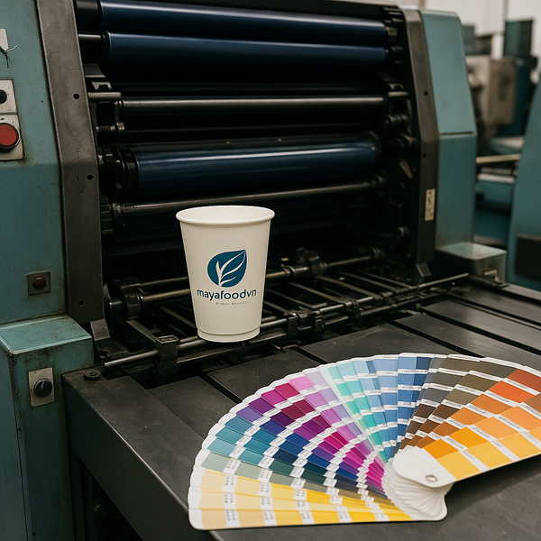 In offset có thể dùng spot color nhưng không phổ biến cho cốc giấy