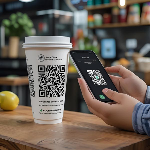 khách hàng quét mã QR trên cốc giấy tại Hà Nội