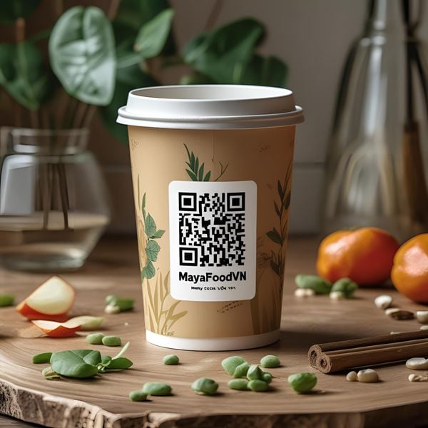 mã QR trên cốc giấy cán màng mờ dễ đọc không lo chói